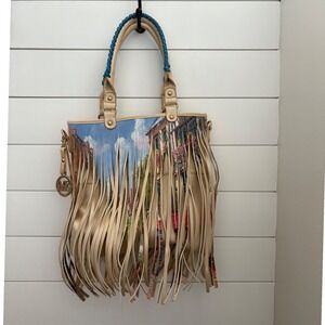 Michael Michelle Art Print Fringe Tote Bag Purse Shoulder Bag Unique Design‎